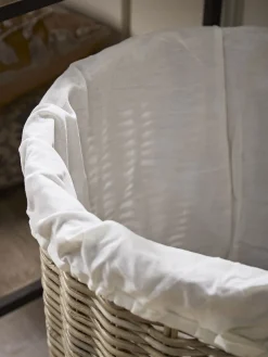 Lined Rattan Laundry Basket - Round