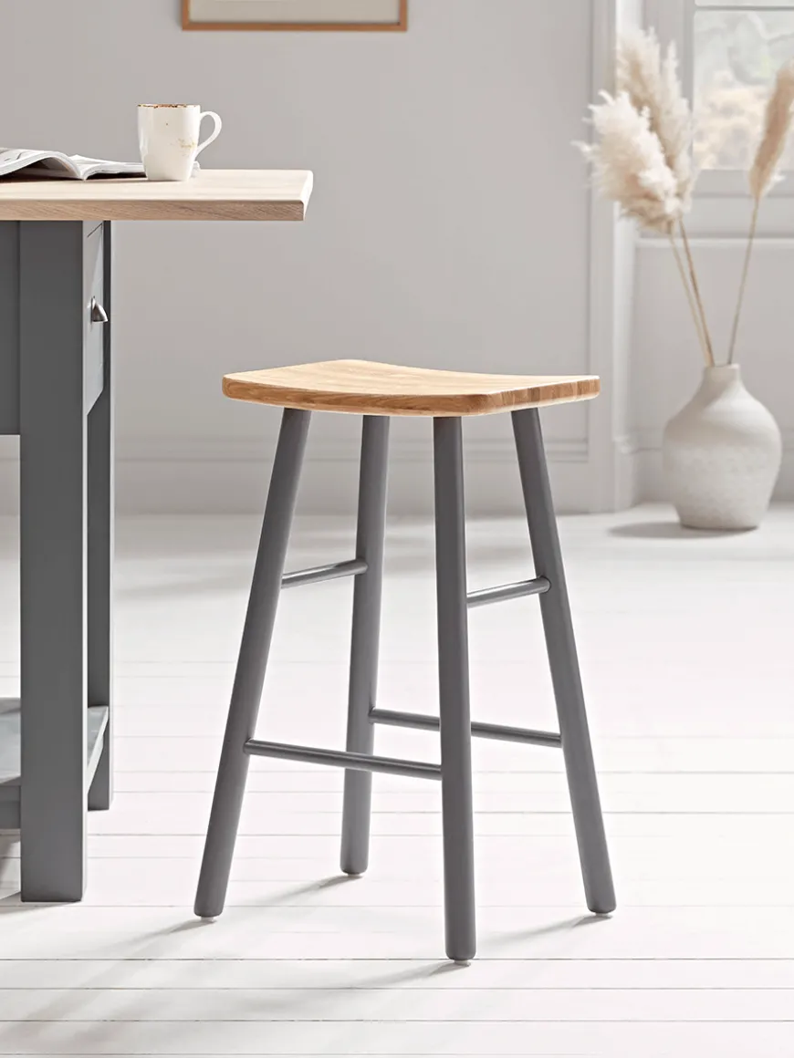 Oak Curved Topped Counter Stool - Charcoal