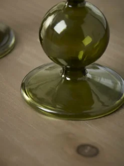Olive Glass Dinner Candle Holder - Small