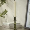 Olive Glass Dinner Candle Holder - Large