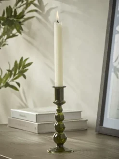 Olive Glass Dinner Candle Holder - Large