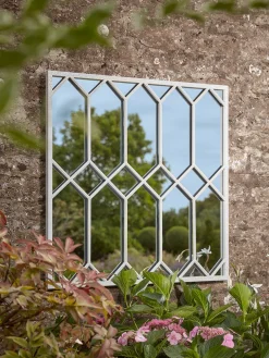 Outdoor White Trellis Window Mirror