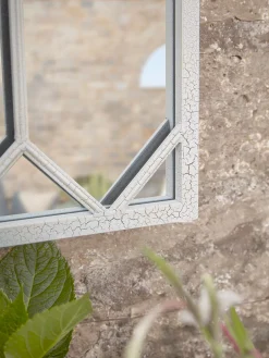 Outdoor White Trellis Window Mirror