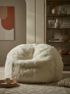 Oversized Curly Sheepskin Beanbag -Ivory