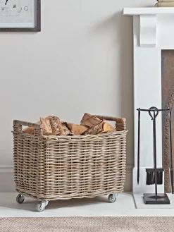 Rattan Log Basket Trolley