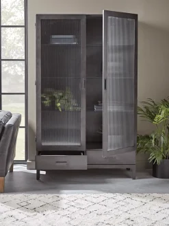 Reeded Glass Display Cabinet - Large