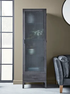Reeded Glass Display Cabinet - Slim