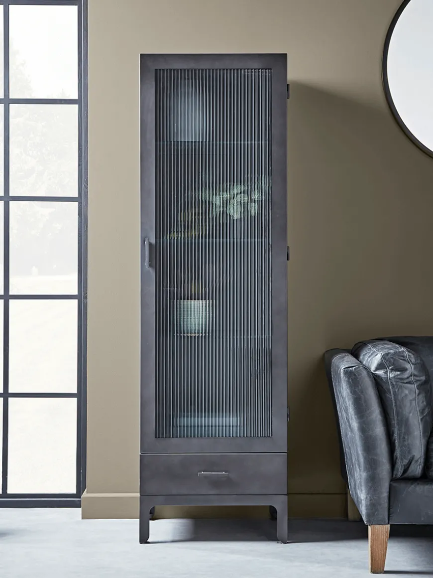 Reeded Glass Display Cabinet - Slim