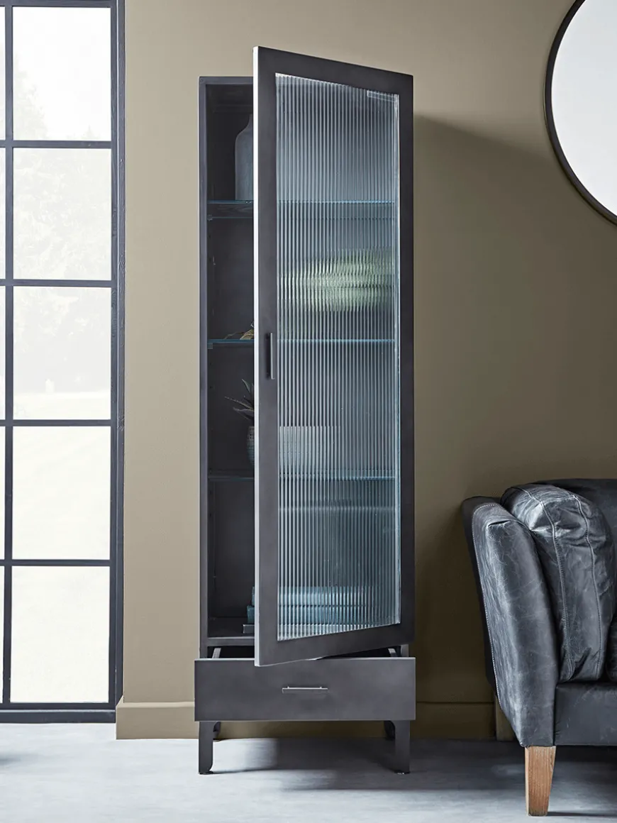 Reeded Glass Display Cabinet - Slim