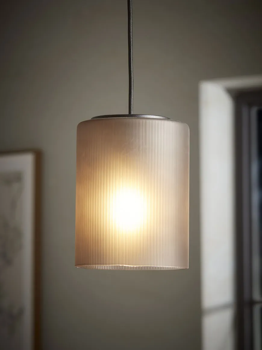 Ribbed Column Smoke Glass Pendant