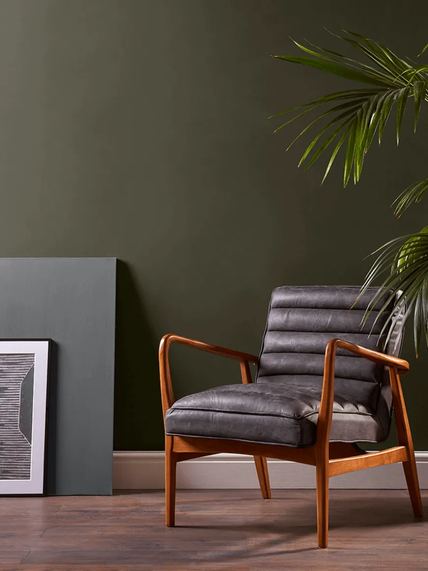 Ribbed Leather Armchair - Black