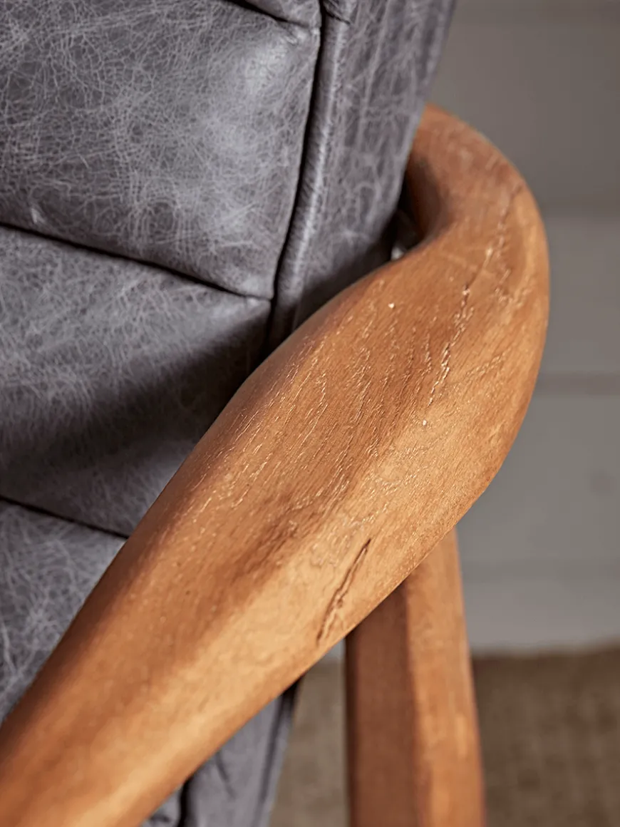 Ribbed Leather Armchair - Black