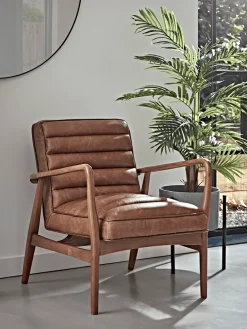 Ribbed Leather Armchair - Tan