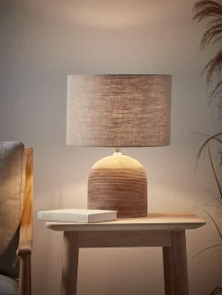 Ribbed Mango Wood Table Lamp - Natural