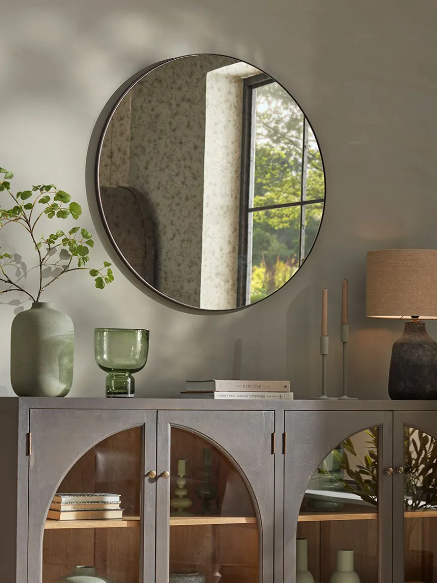 Round Antique Glass Mirror