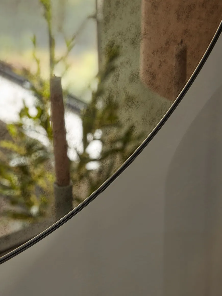 Round Antique Glass Mirror