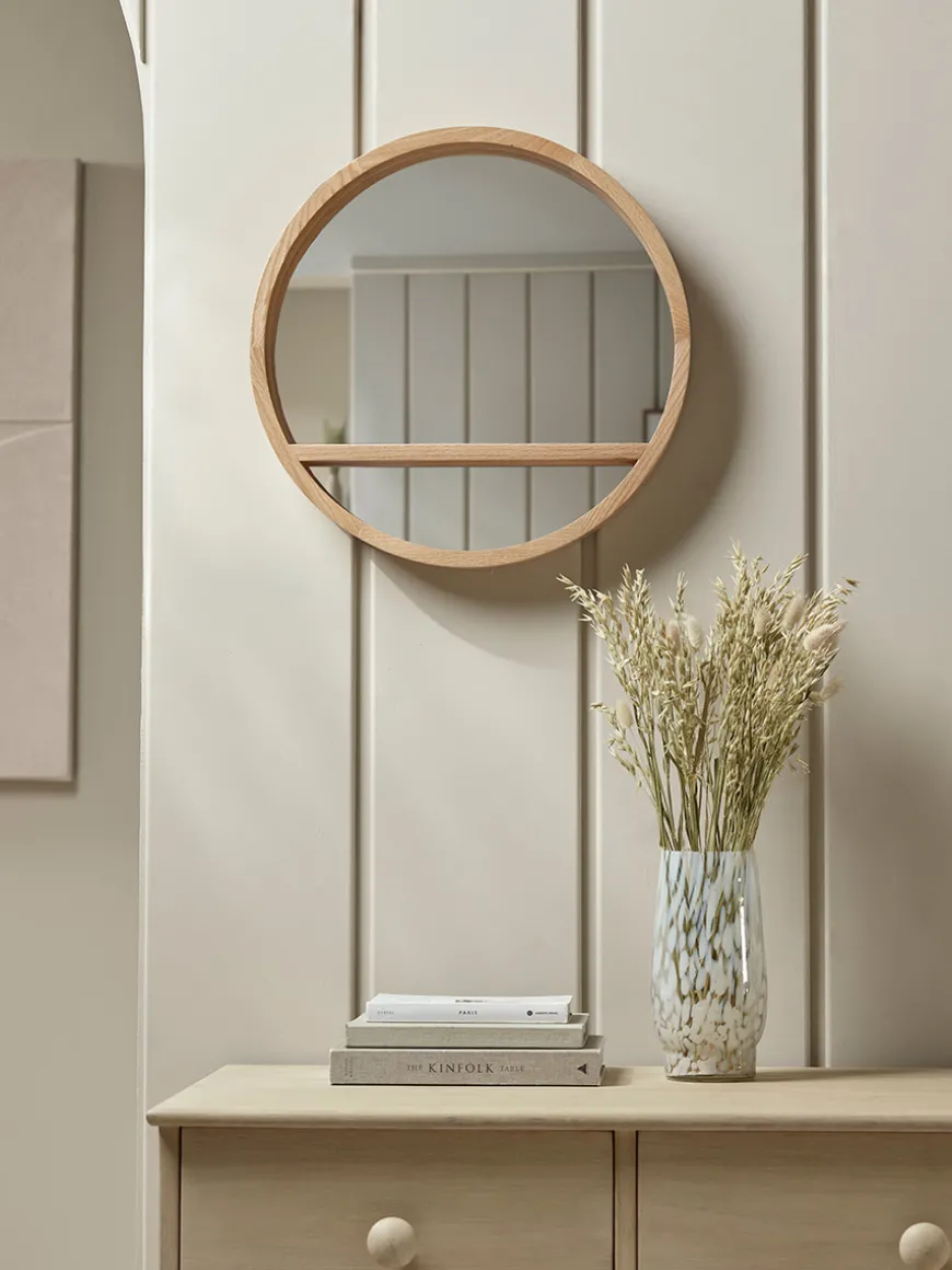 Round Oak Shelf Mirror