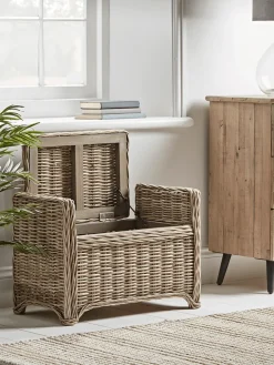 Round Rattan Storage Bench - Small