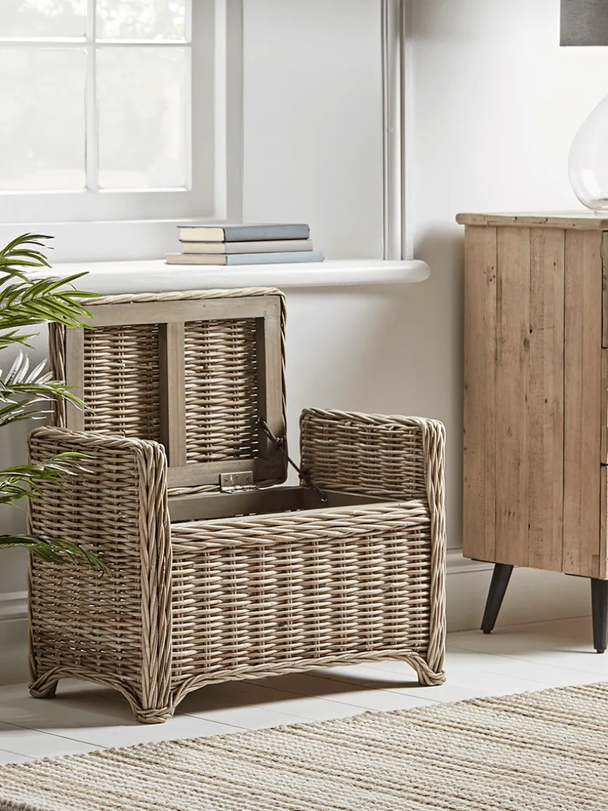Round Rattan Storage Bench - Small