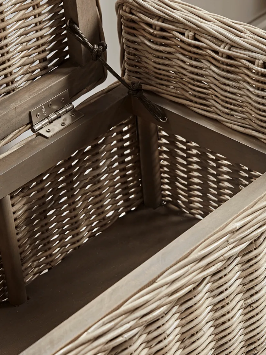 Round Rattan Storage Bench - Small