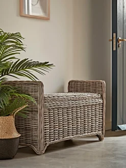 Round Rattan Storage Bench - Large