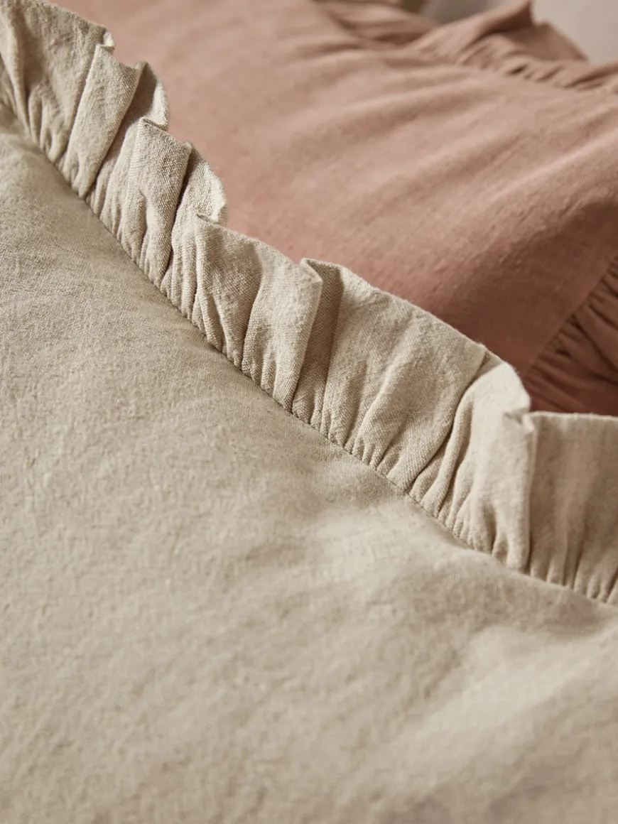 Ruffle Cotton Linen Square Cushion - Natural