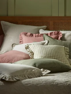 Ruffle Cotton Linen Square Cushion - Natural