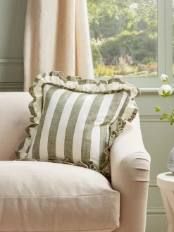 Ruffle Square Cushion - Green Stripe