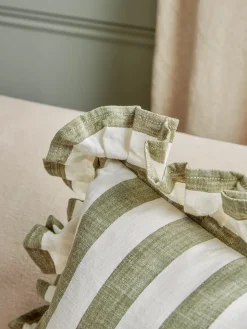 Ruffle Square Cushion - Green Stripe
