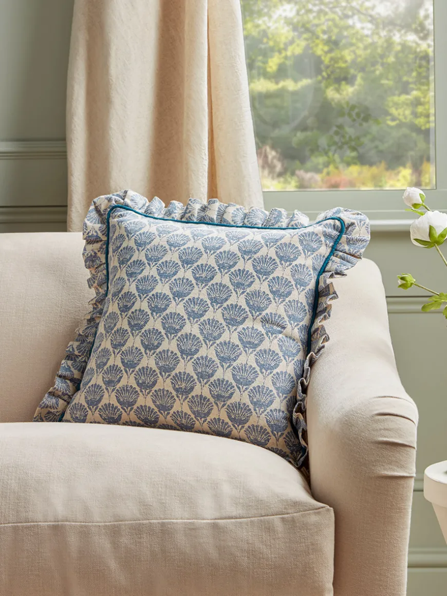 Ruffle Square Cushion - Swedish Blue Print