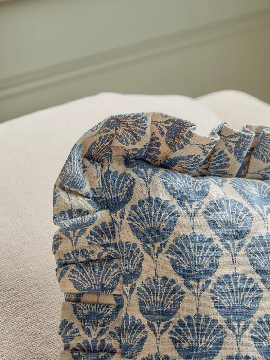 Ruffle Square Cushion - Swedish Blue Print