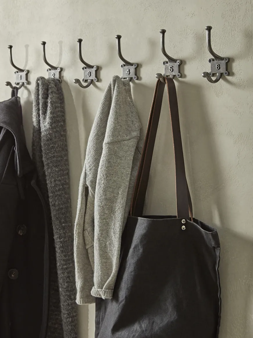 Six Numbered Coat Hooks - Antique Iron