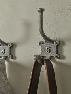 Six Numbered Coat Hooks - Antique Iron
