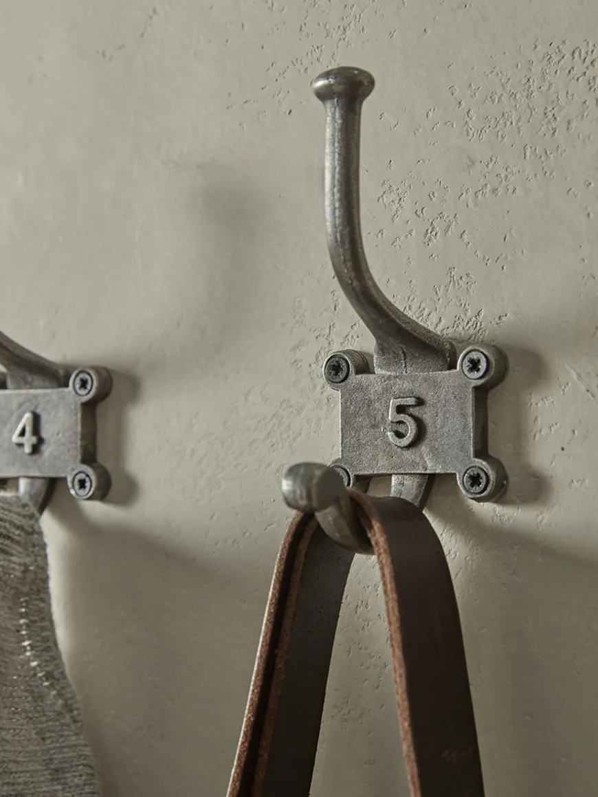 Six Numbered Coat Hooks - Antique Iron