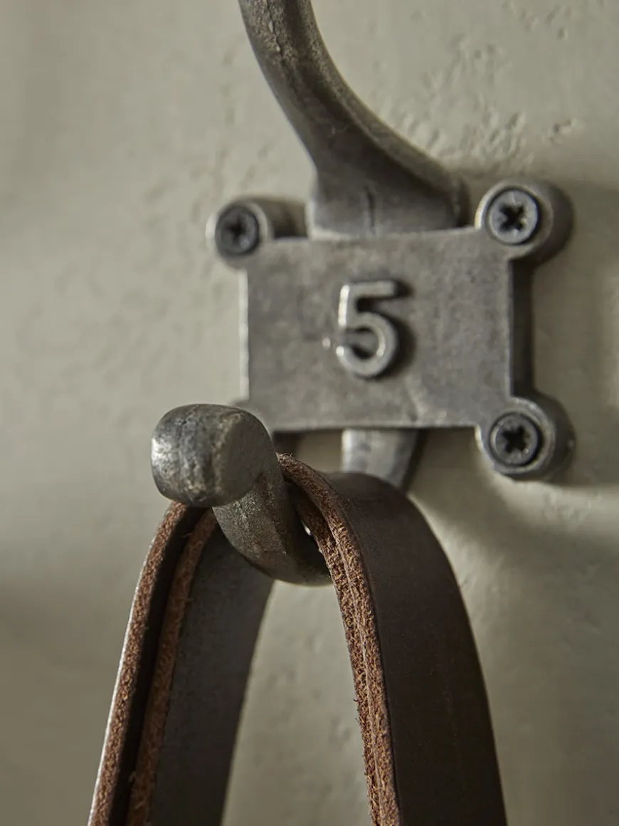 Six Numbered Coat Hooks - Antique Iron