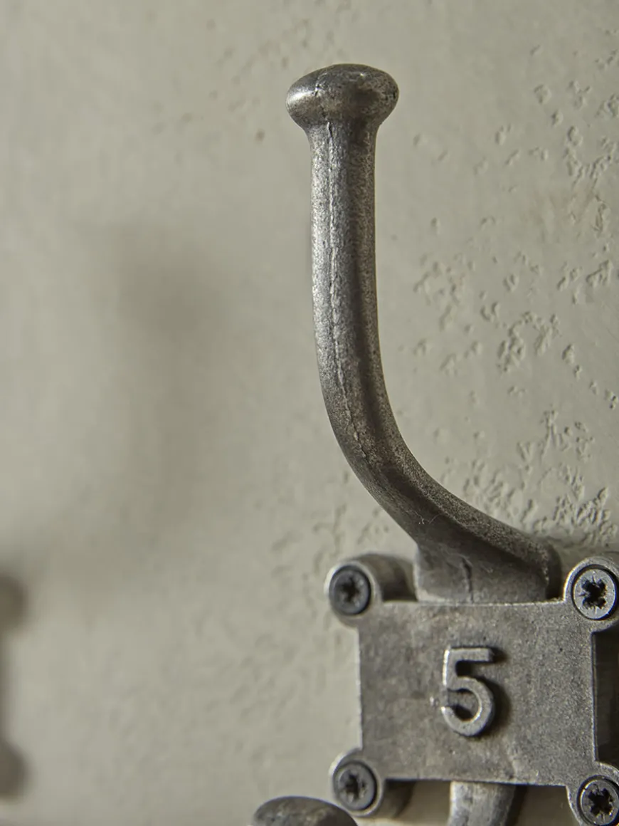 Six Numbered Coat Hooks - Antique Iron