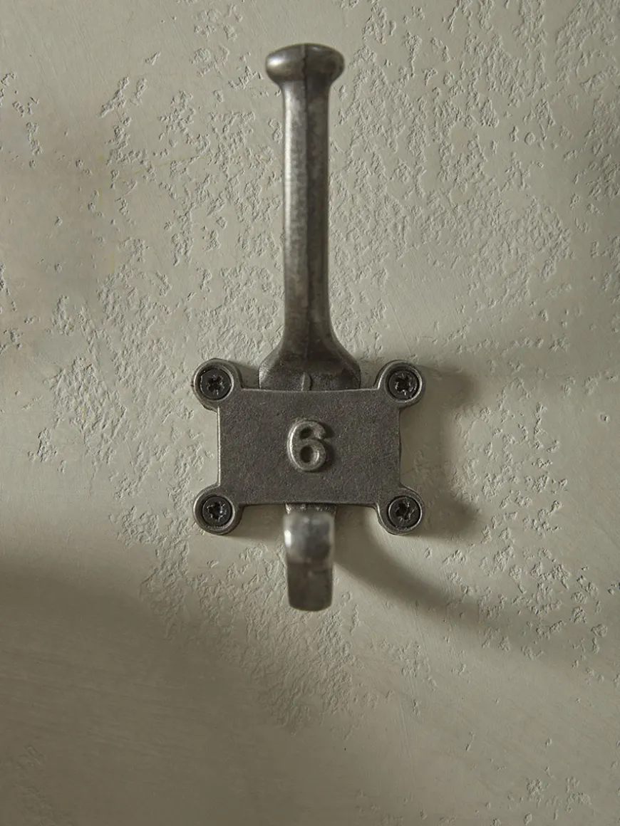 Six Numbered Coat Hooks - Antique Iron