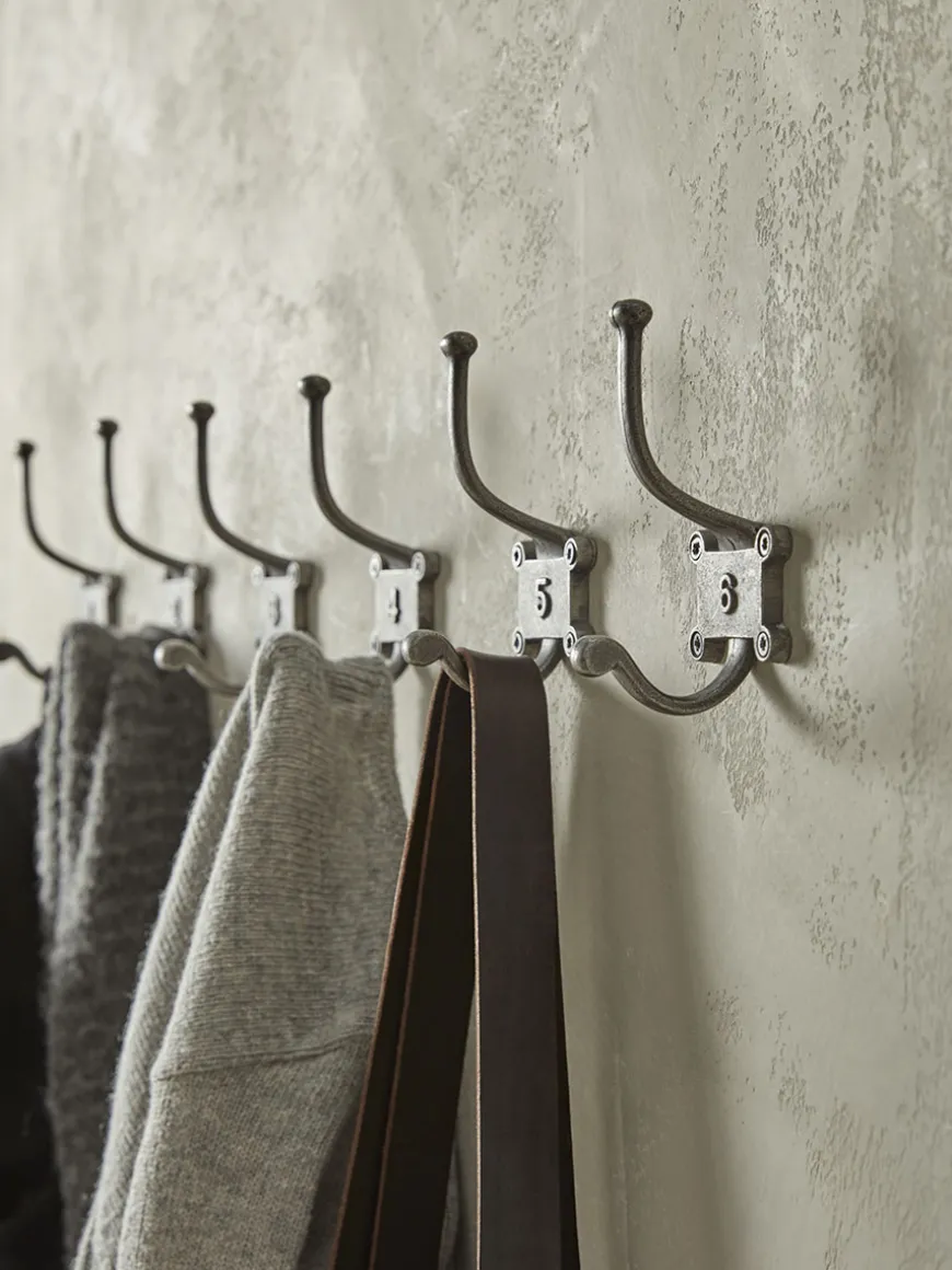Six Numbered Coat Hooks - Antique Iron