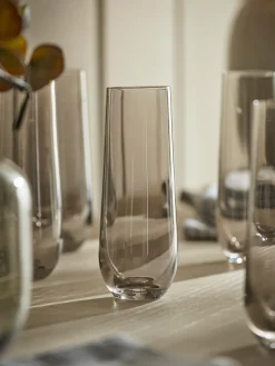 Six Smoked Stemless Champagne Flutes