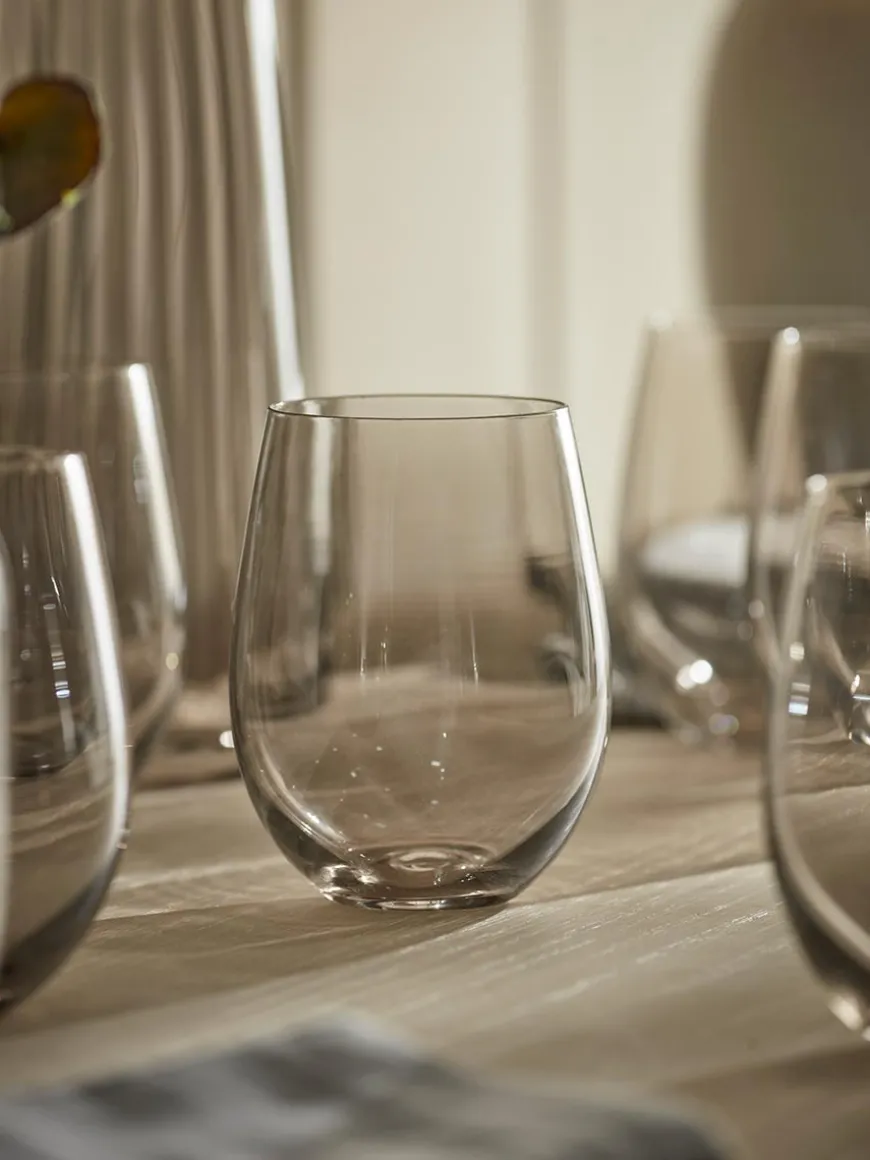 Six Smoked Stemless Wine Glasses