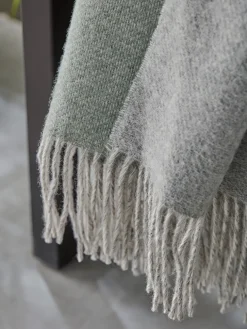 Soft Wool Reversible Throw - Sage & Grey