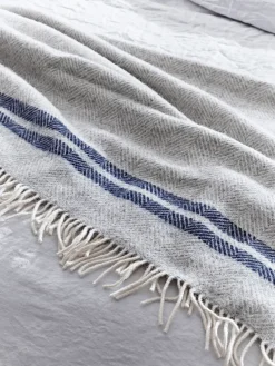 Soft Wool Throw - Blue French Stripe