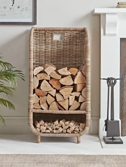 Tall Rattan Log & Kindling Trolley