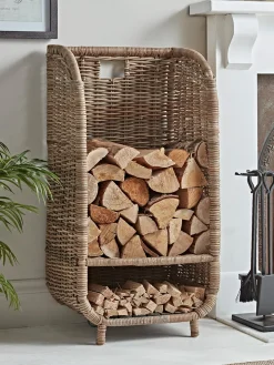 Tall Rattan Log & Kindling Trolley