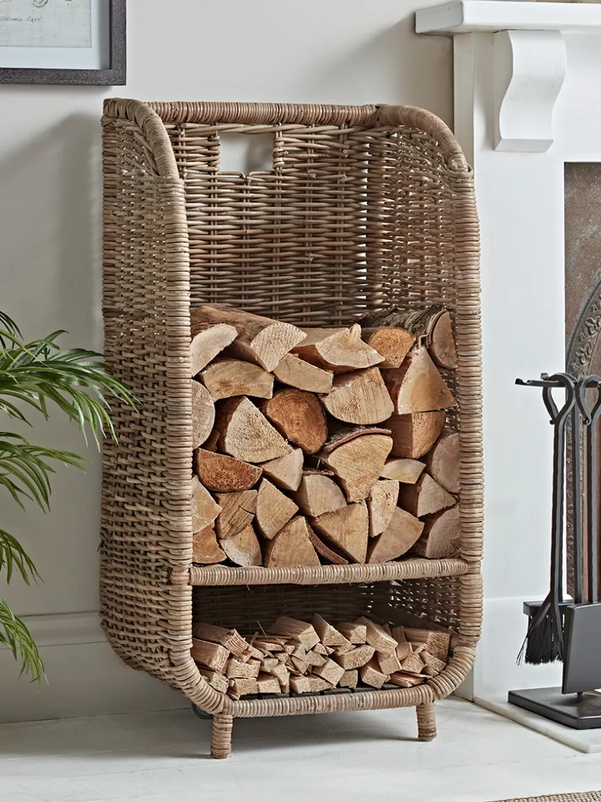 Tall Rattan Log & Kindling Trolley