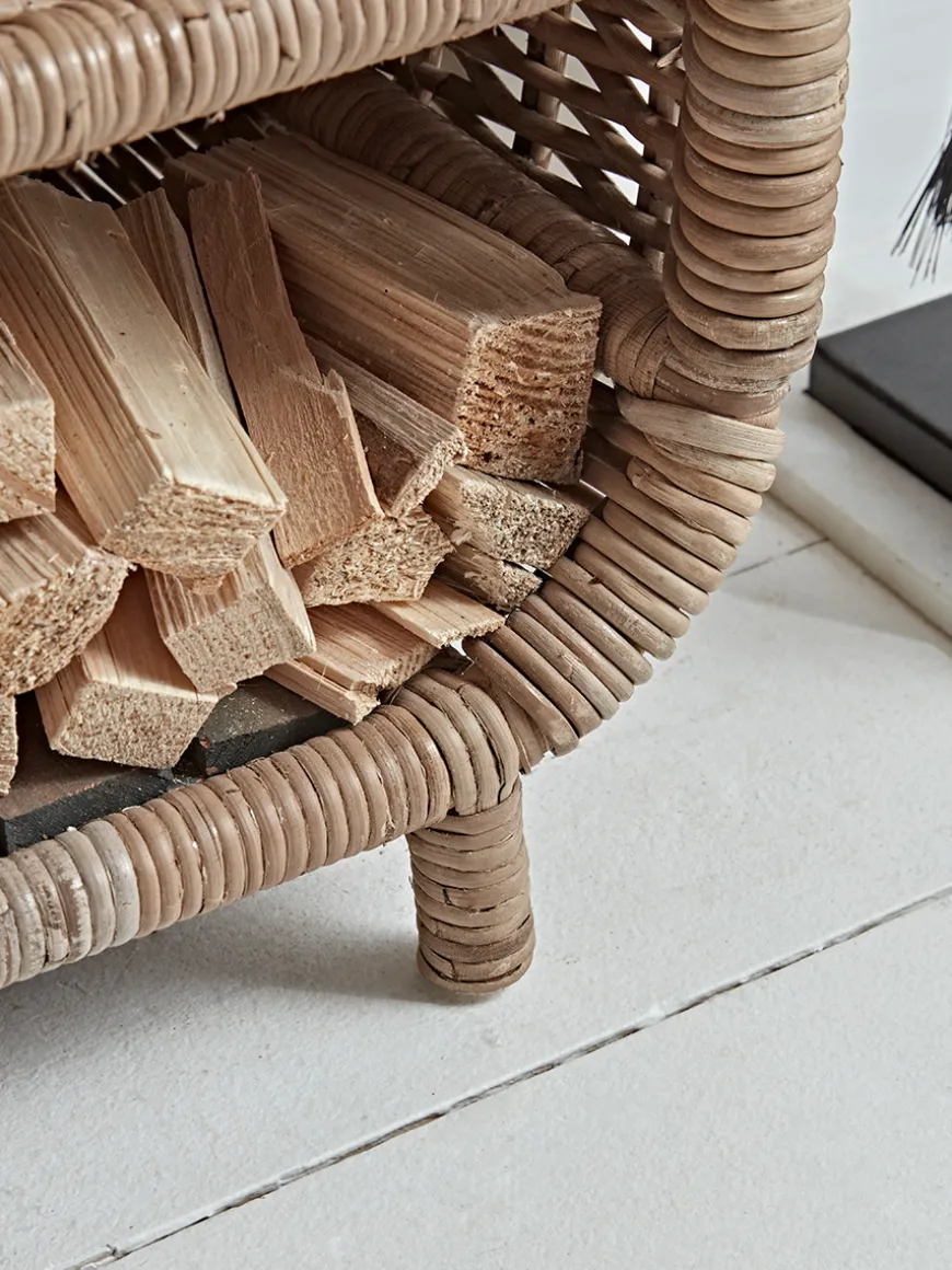 Tall Rattan Log & Kindling Trolley