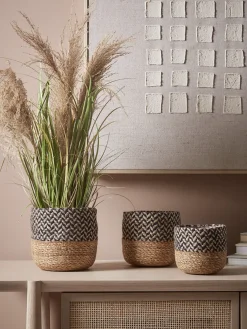 Three Black & Natural Seagrass Planters