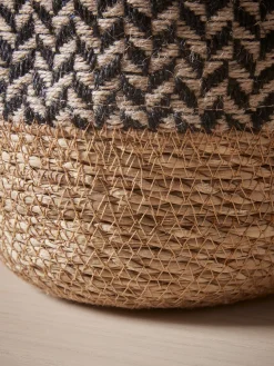 Three Black & Natural Seagrass Planters