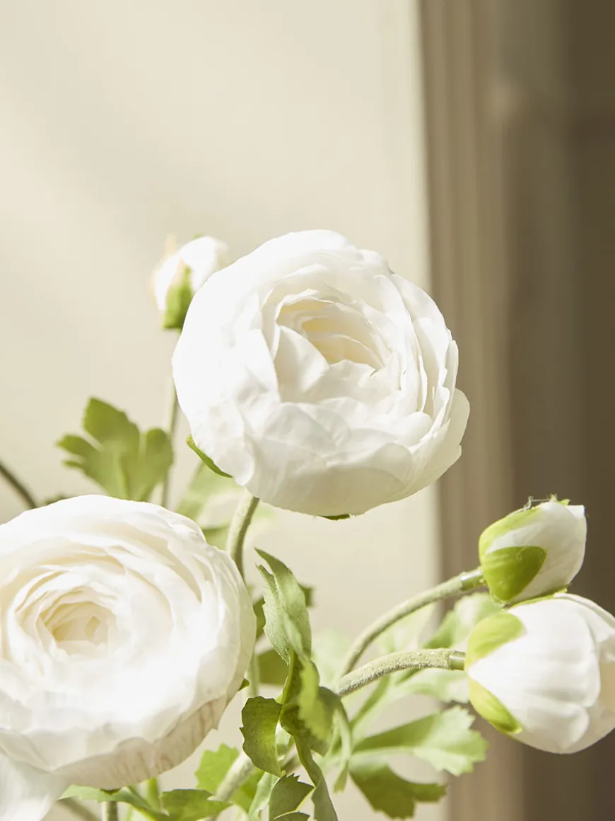 Three Faux Ranunculus Stems - White