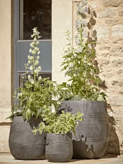 Three Geometric Etched Planters - Dark Grey
